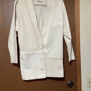 Cream Lace-Accent Cardigan